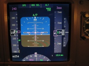 One of the screens in the 777 simulator